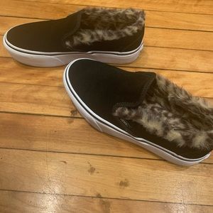 Vans with leopard fur on the inside